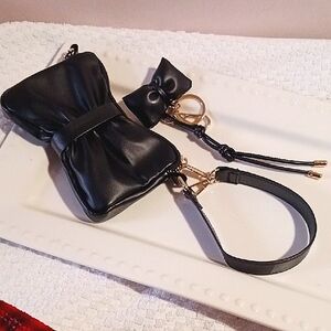 Elegant Black Mini Bag/Wristlet Matching Bow Key Chain/Clip On